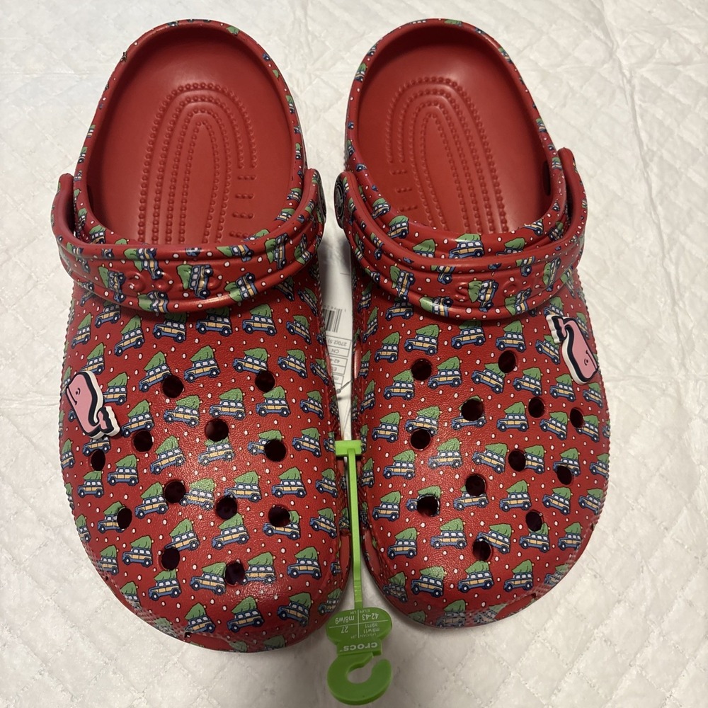 Vineyard Vines Crocs Clogs Mens 9 Womens 11 Red Christmas Holiday Tree